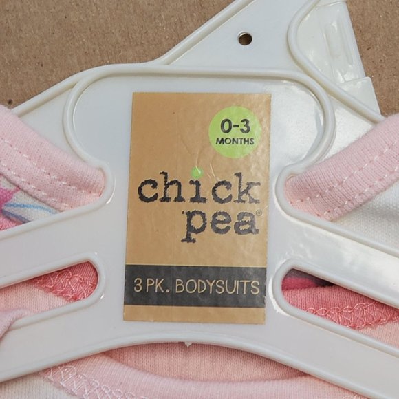 Chick Pea 3 PK Bodysuits 0-3M Pink - Picture 7 of 8